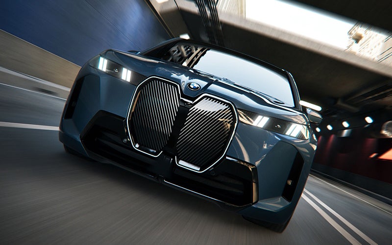Close up of the BMW iX grille driving. | Taylor BMW in Evans GA